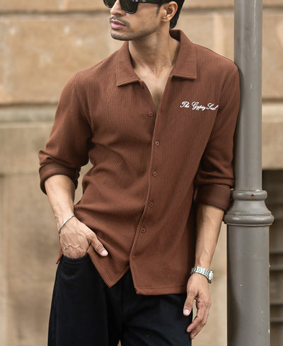 Brown Embroidered Knit Shirt