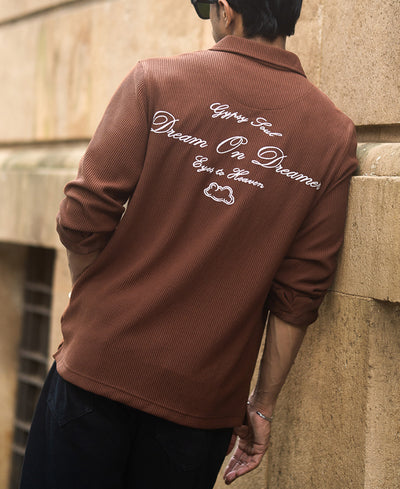 Brown Embroidered Knit Shirt