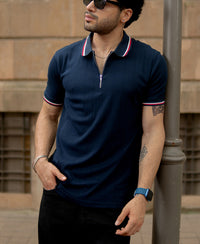 Navy Structured Zipper T-Shirt