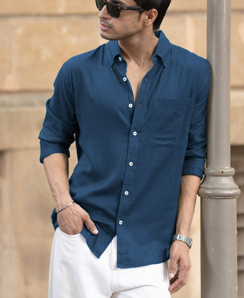 Royal Blue Linen Blend Shirt