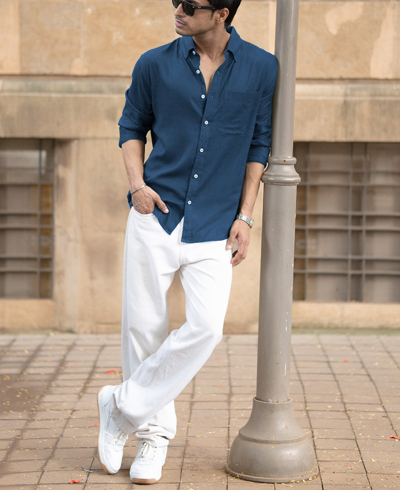 Royal Blue Linen Blend Shirt