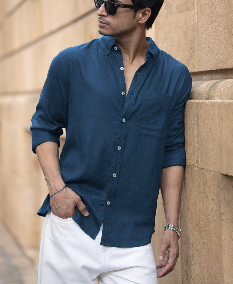Royal Blue Linen Blend Shirt