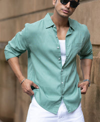 Sage Green Linen Blend Regular Fit Shirt