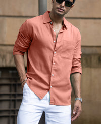 Coral Orange Linen Blend Shirt