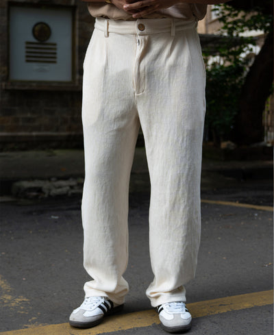 Cream Knit Pleated Trousers