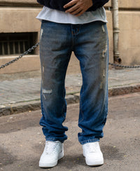 Dark Blue Baggy Distressed Jeans