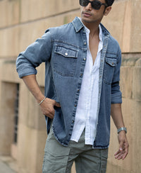 Mid Blue Washed Denim Regular Fit Overshirt