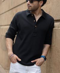 Black Knit Polo Neck Shirt