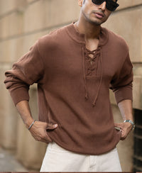 Dark Tan Knitted Henley T-Shirt