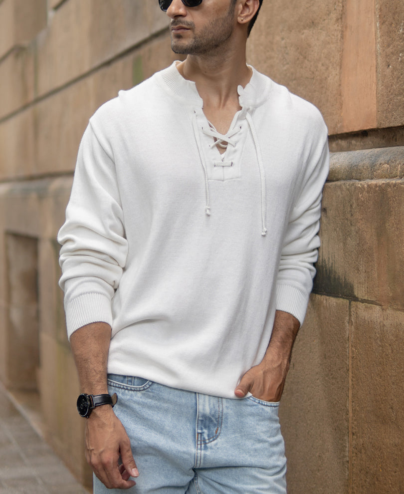 Off-White Knitted Henley T-Shirt