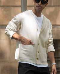 Off White Structured Knit Cardigan