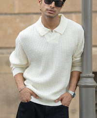 Off White Knit Polo Neck Sweater