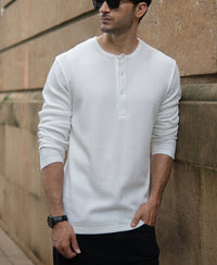 White Knitted Henley T-Shirt