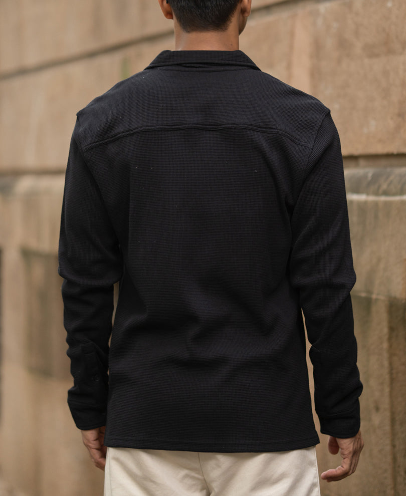 Black Knitted Embroidery Shirt