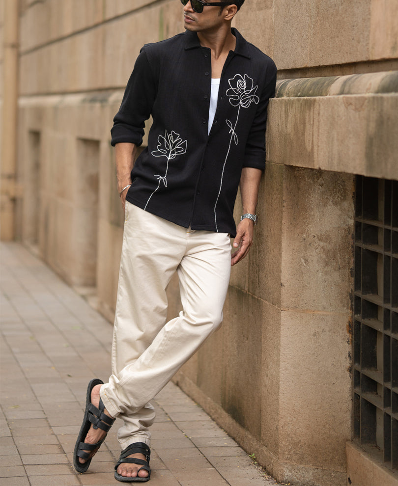 Black Knitted Embroidery Shirt