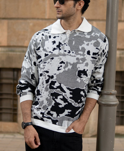 Grey Jacquard Knit T-Shirt