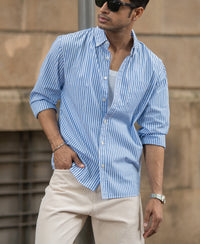Blue Cotton Striped Buttondown Shirt