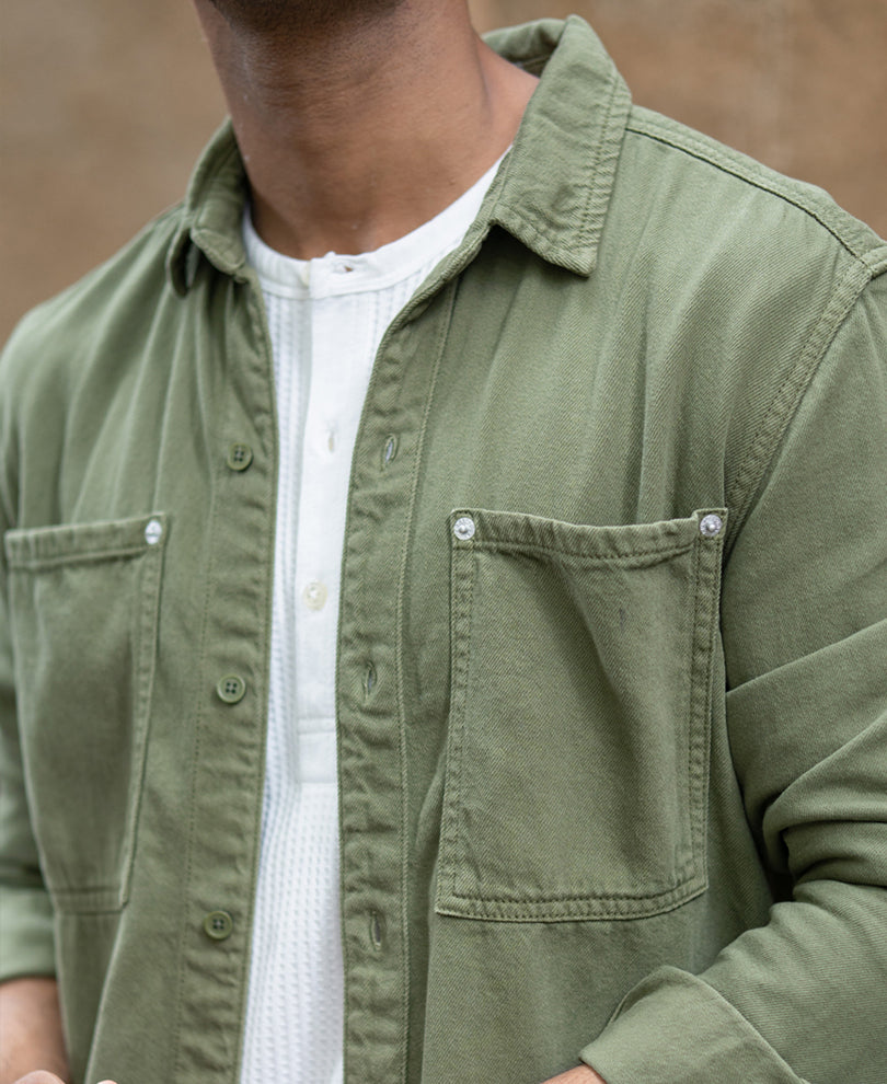 Green Textured Cotton Overshirt
