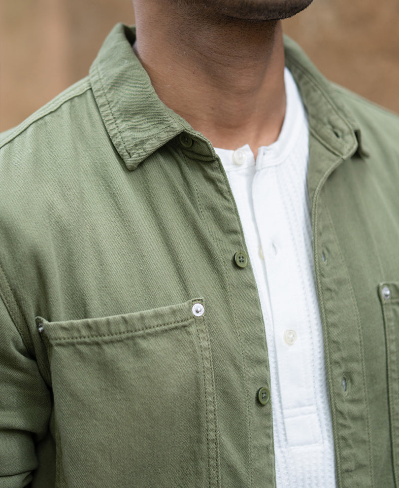 Green Textured Cotton Overshirt