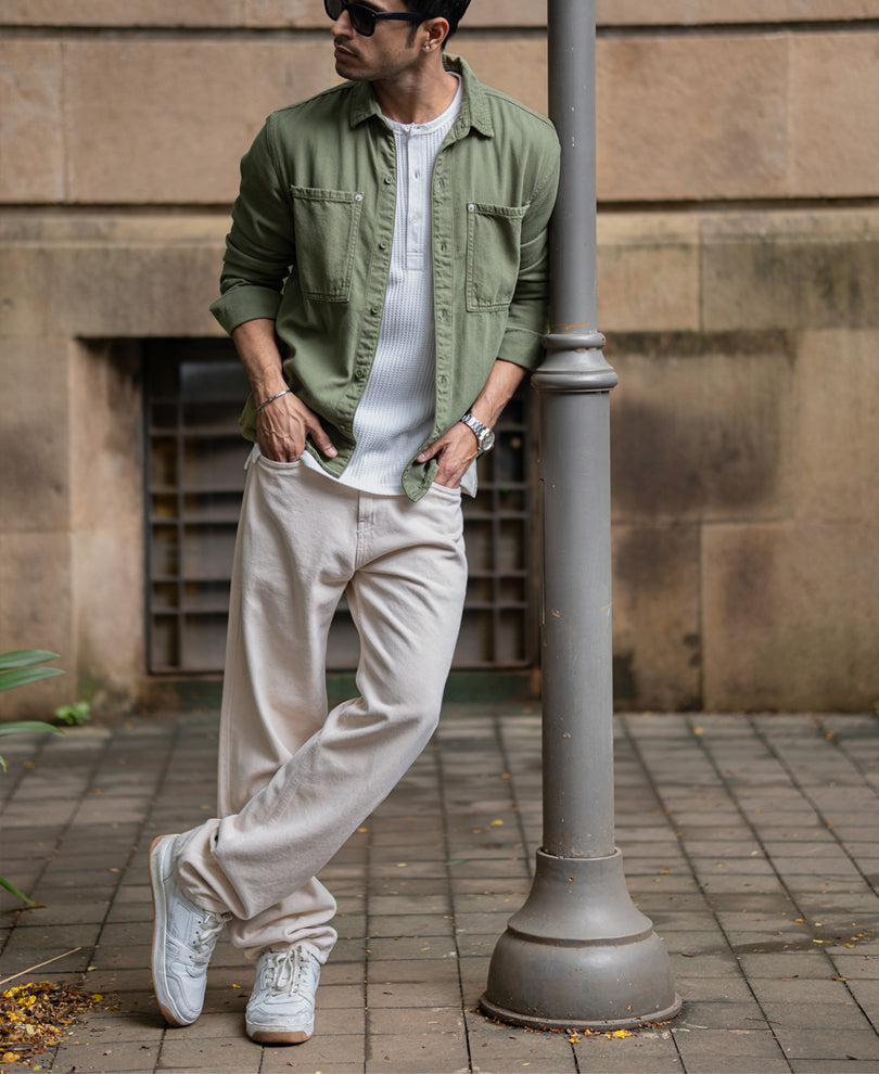 Green Textured Cotton Overshirt