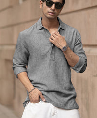 Dark Grey Slub Kurta Shirt