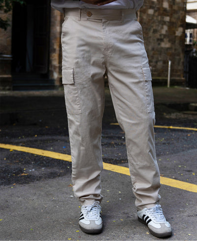 Cream Cotton Cargo Regular Fit Pant