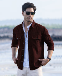 Wine Structured Overshirt With Pockets