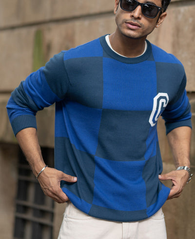 Blue Jacquard Knit T-Shirt