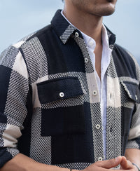Navy Structured Checked Shirt