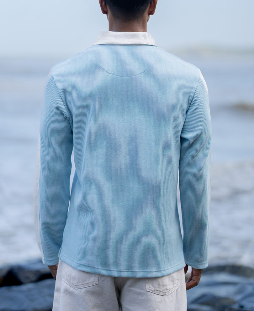 Blue Paneled Embroidery T-Shirt