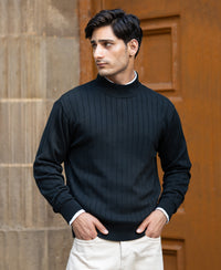 Black Structure Stripe High Neck Sweater