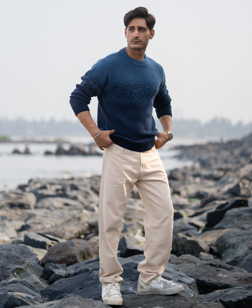 Navy Ombre Jacquard Knit Sweater