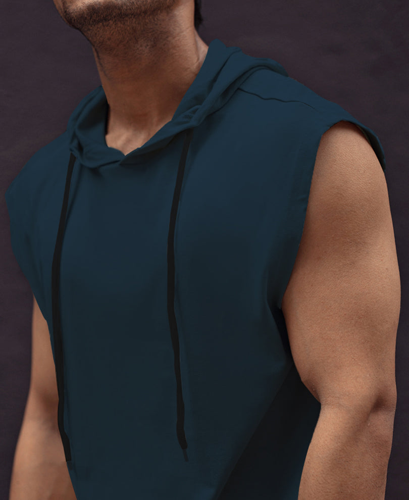 Teal Blue Oversized Sleeveless Hoodie Vest