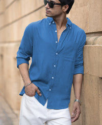 Malibu Blue Linen Blend Shirt