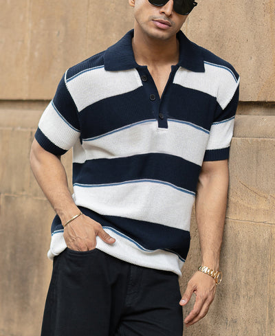 White And Navy Stripe T-Shirt