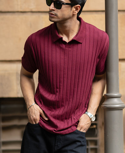 Wine Self Stripe T-Shirt