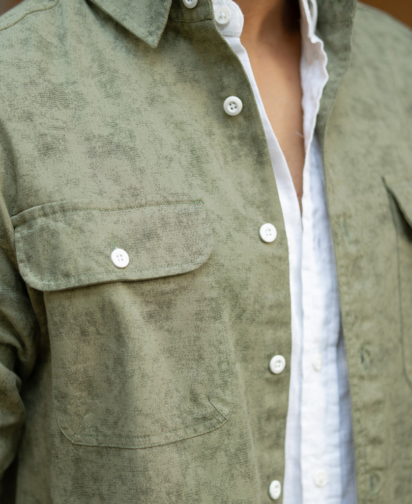 Green Printed Structure Shirt
