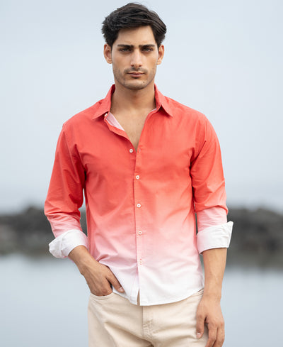 Coral Red Ombre Print Shirt