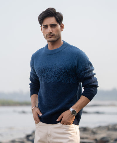 Navy Ombre Jacquard Knit Sweater