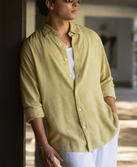 Yellow Linen Blend Structured Shirt