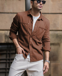Brown Textured Cotton Overshirt