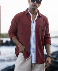 Wine Structured Knit Shirt With Pockets
