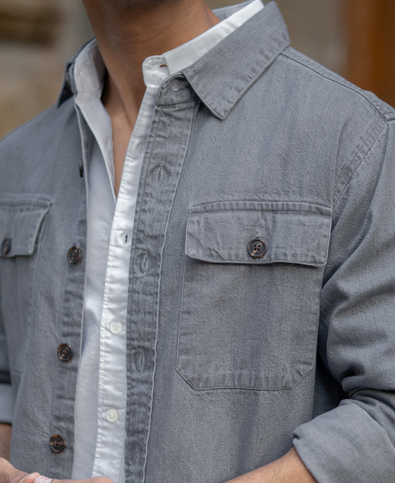 Mid Grey Washed Denim Shirt
