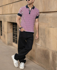 Multicolour Jacquard Knit Polo T-Shirt