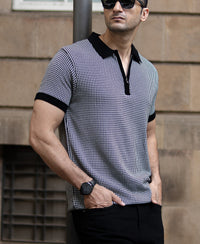 Black And White Knit Polo T-Shirt
