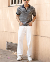 Grey Houndstooth Knit T-Shirt