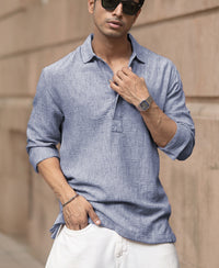 Blue Slub Kurta Shirt