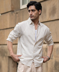 Blue & Beige Linen Stripe Shirt