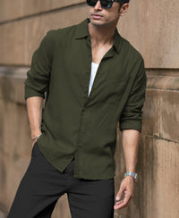 Olive Linen Blend Shirt