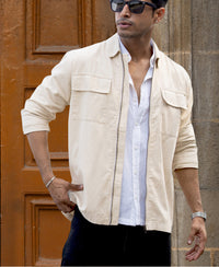 Light Beige Structured Zipper Overshirt